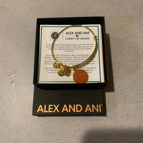 NIB Alex and Ani Goldtone Basketball Bangle Charm Bracelet - Picture 1 of 2
